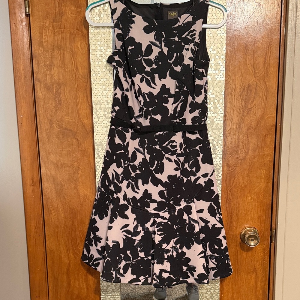 Taylor Black Floral Dress on mauve
